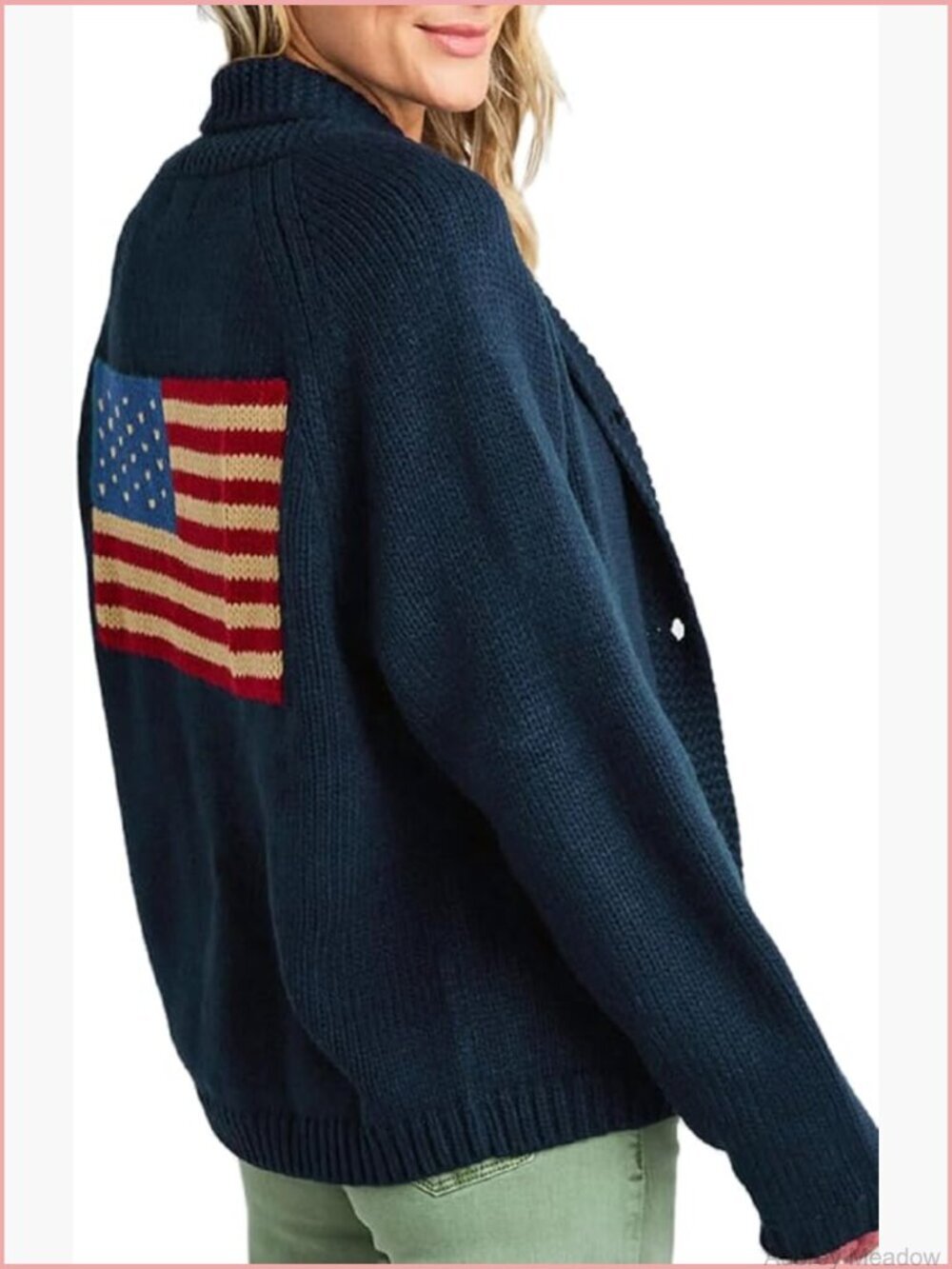 USA Flag Star Stripe Knit Cardigan Open Front Sweater Coat